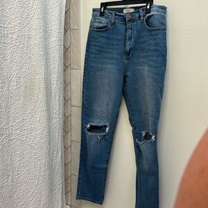 Straight legged jeans.